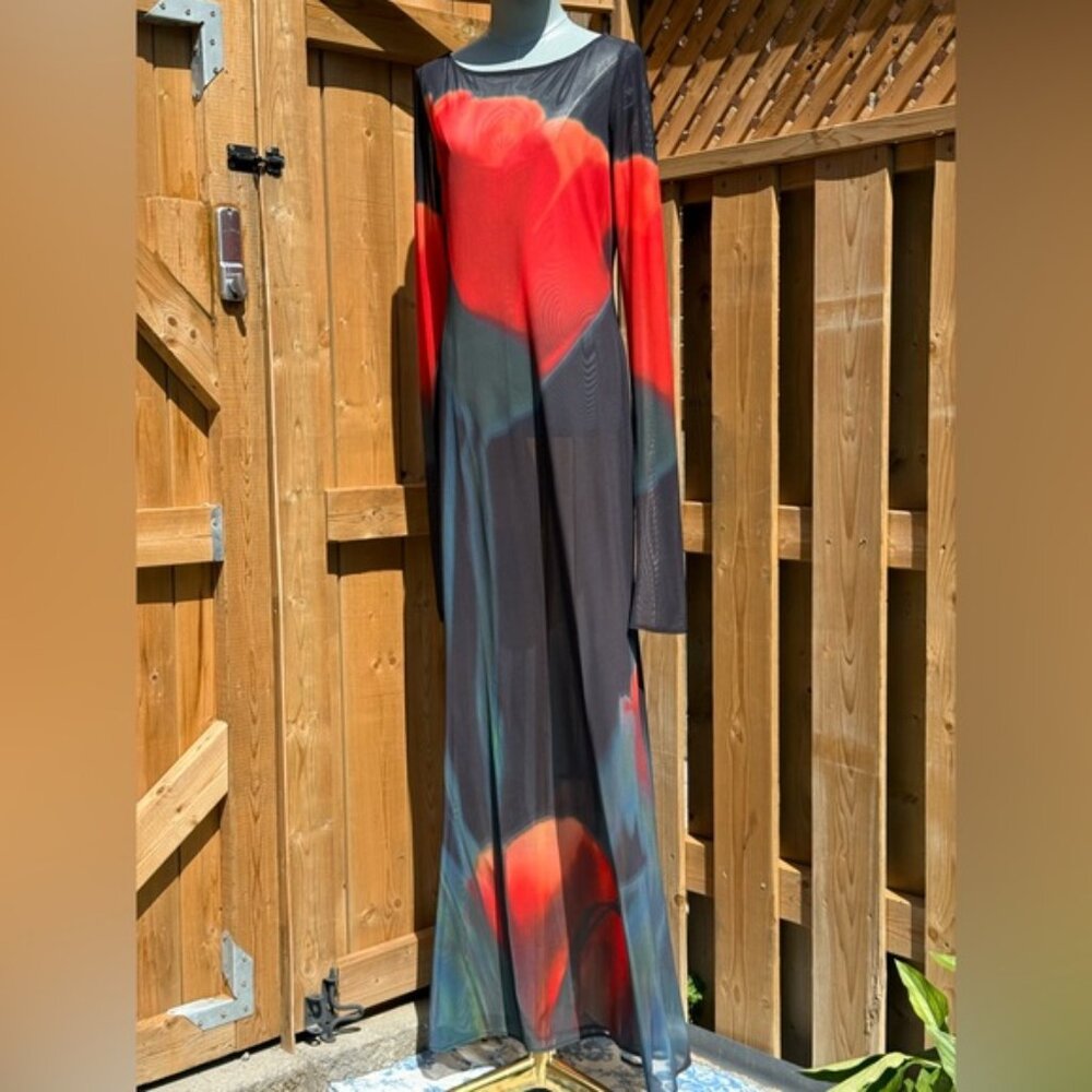 🆕 RAT & BOA 🧿 NWOT Juniper Sheer Long Sleeve Dress, Dark Red Tulip, Sz L - Picture 3 of 15